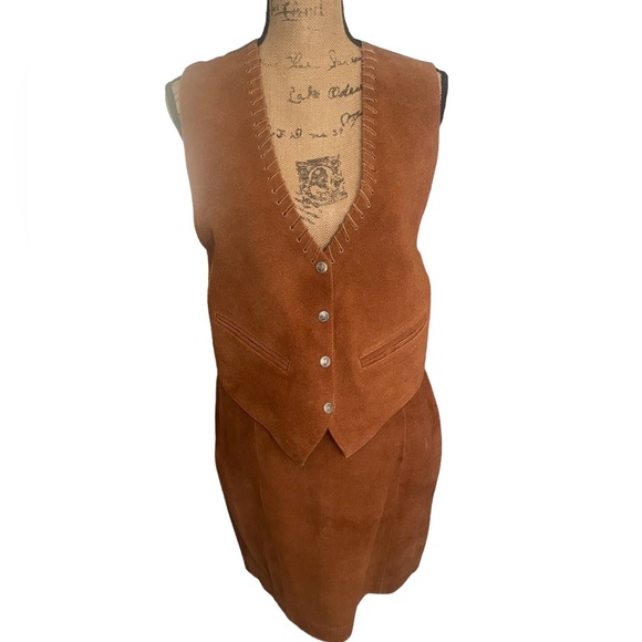 2-Piece Fleece-Lined Faux Leather Crop Vest and Midi Skirt Woven Top and Bottom Set